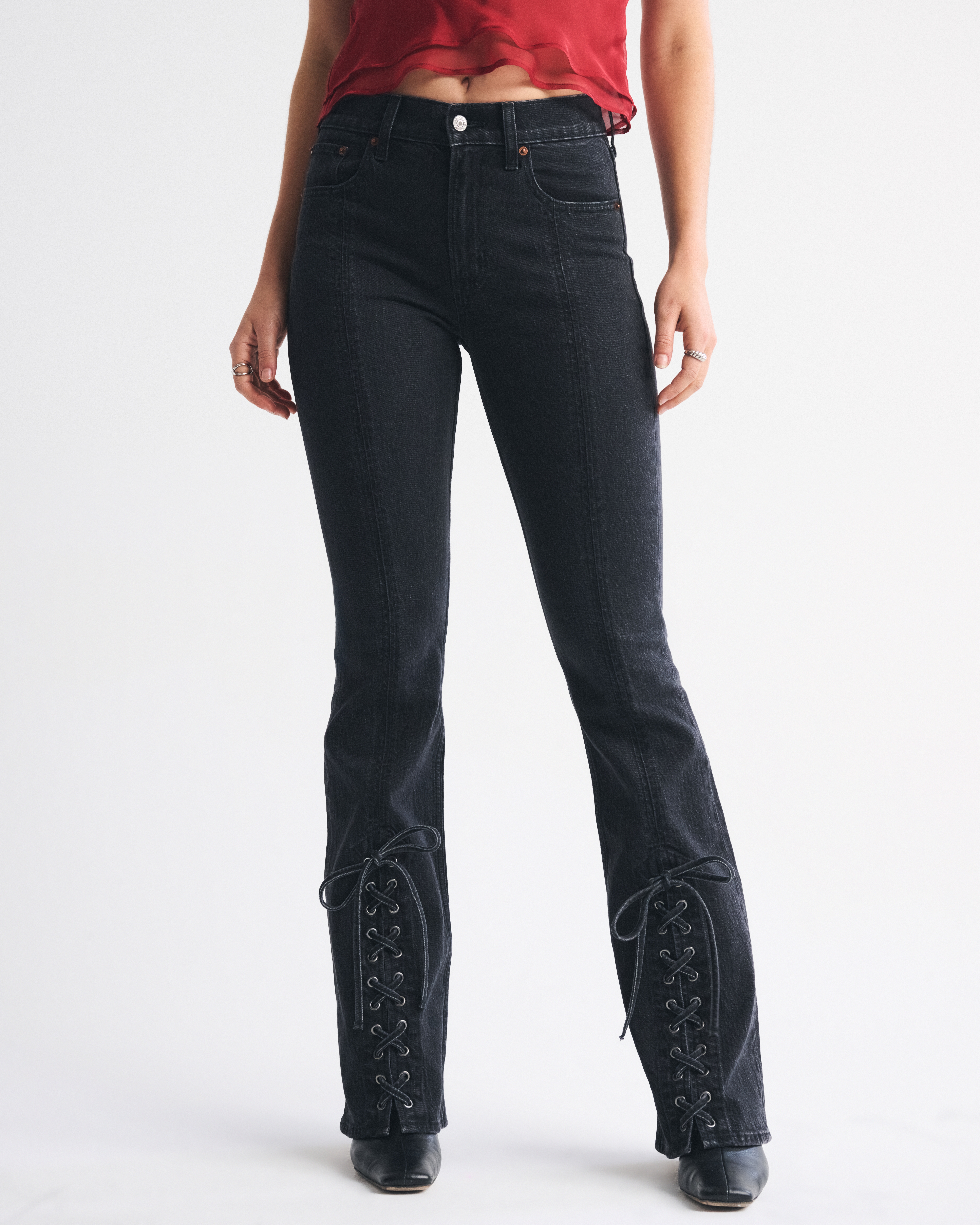 Abercrombie & Fitch High Rise Bootcut Lace Jean In Black