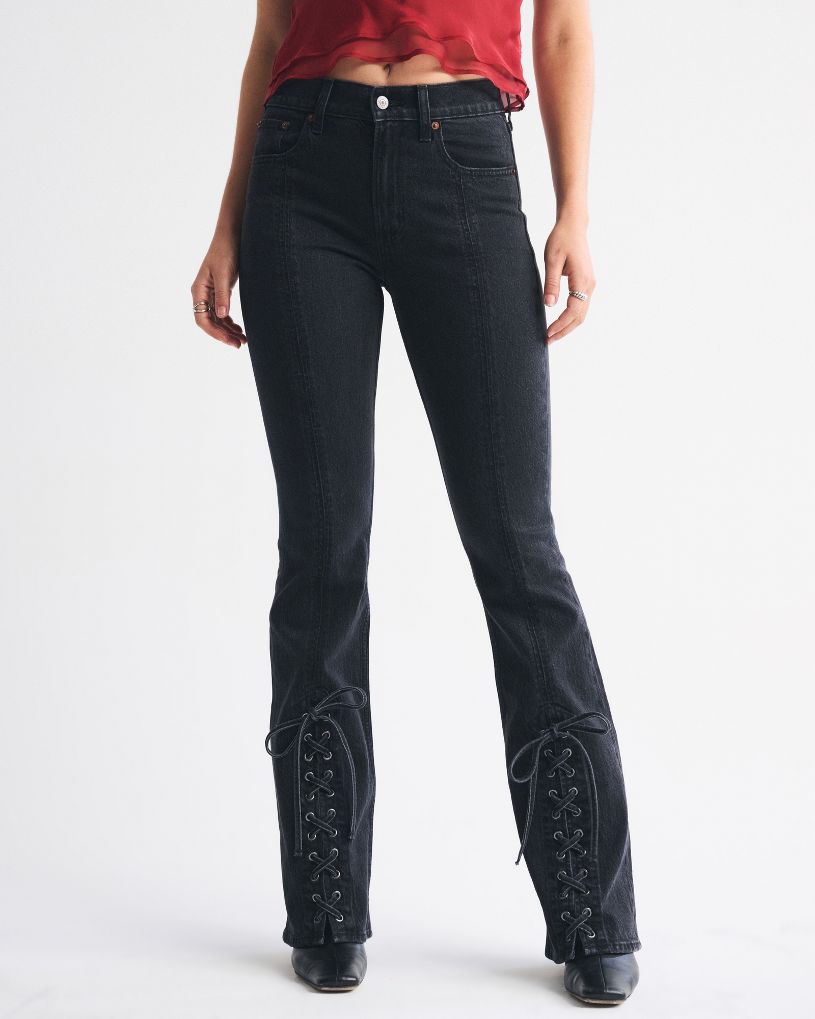 High Rise Bootcut Studded Split-Vent Hem Jean