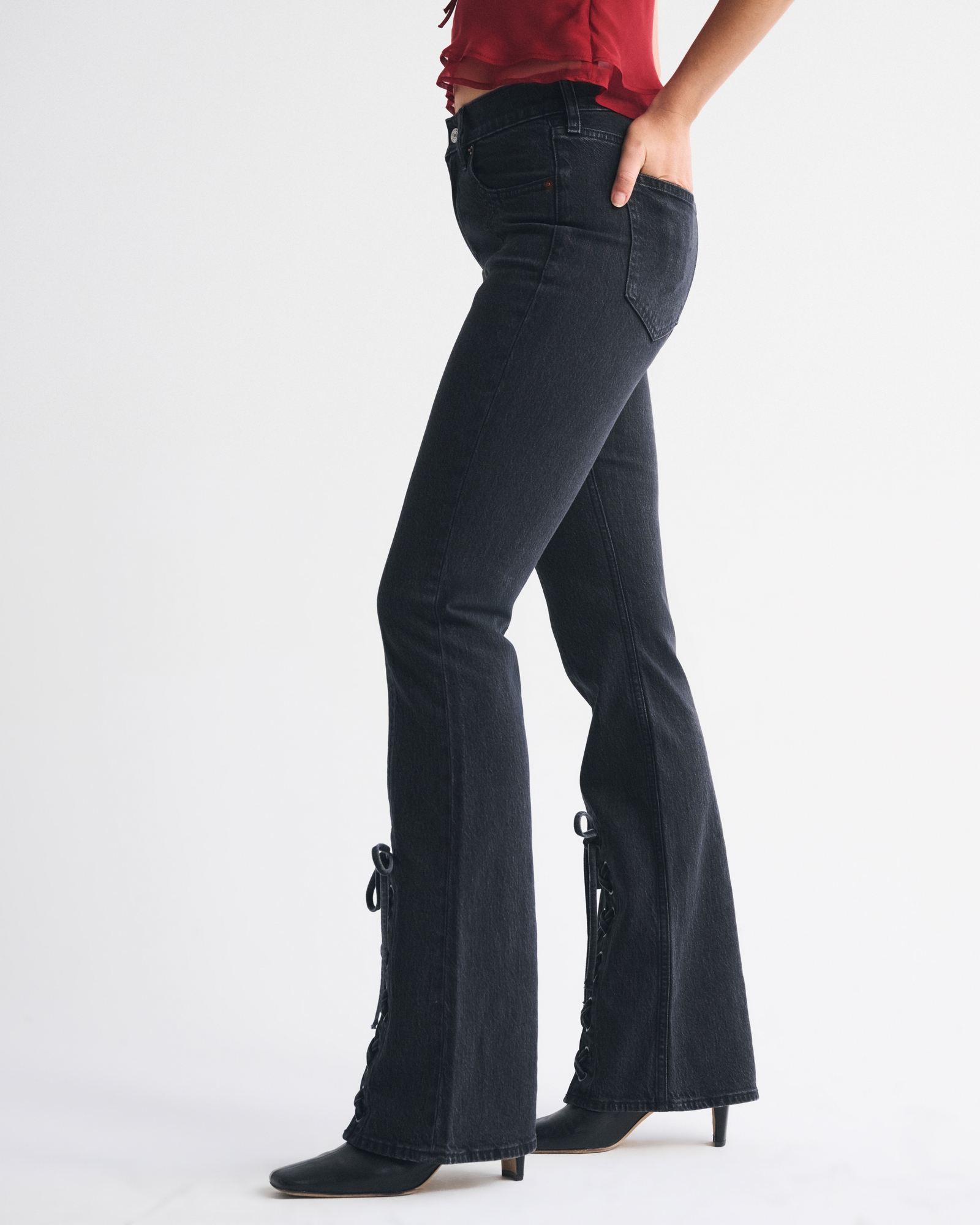 High Rise Bootcut Studded Split-Vent Hem Jean