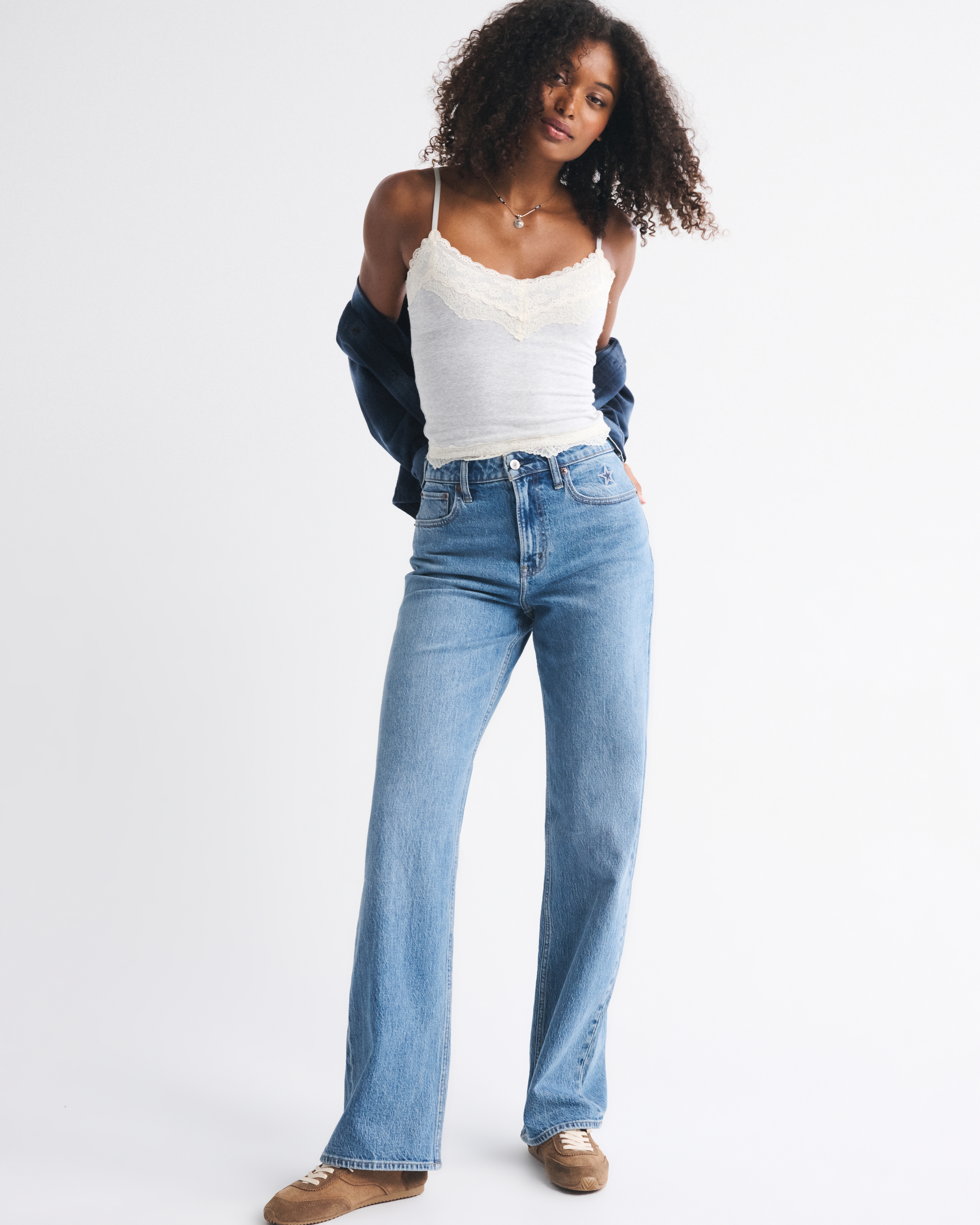 Abercrombie & Fitch Curve Love High Rise 90s Relaxed Dallas Cowboys Embroidered Jean