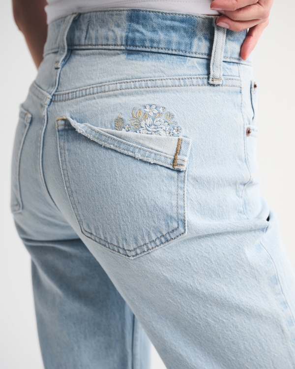 Mid Rise 90s Straight Floral Embroidered Jean, Light Wash view 1