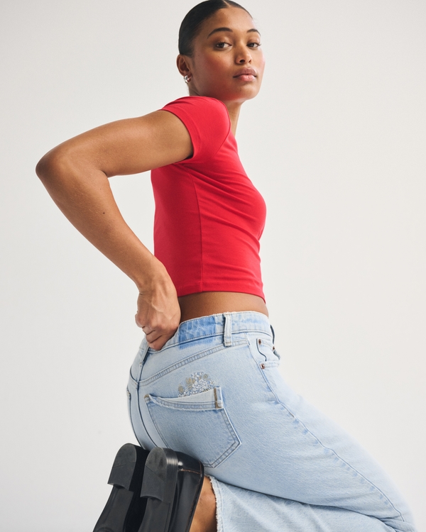 Curve Love Mid Rise 90s Straight Floral Embroidered Jean, Light Wash view 1