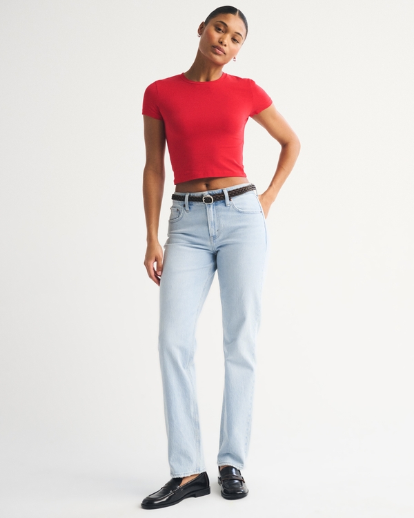 Curve Love Mid Rise 90s Straight Floral Embroidered Jean, Light Wash view 2