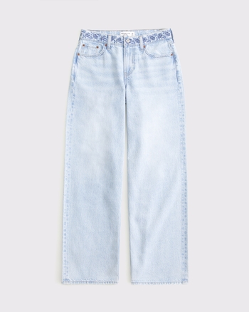 Low Rise Ultra Loose Floral Embroidered Jean