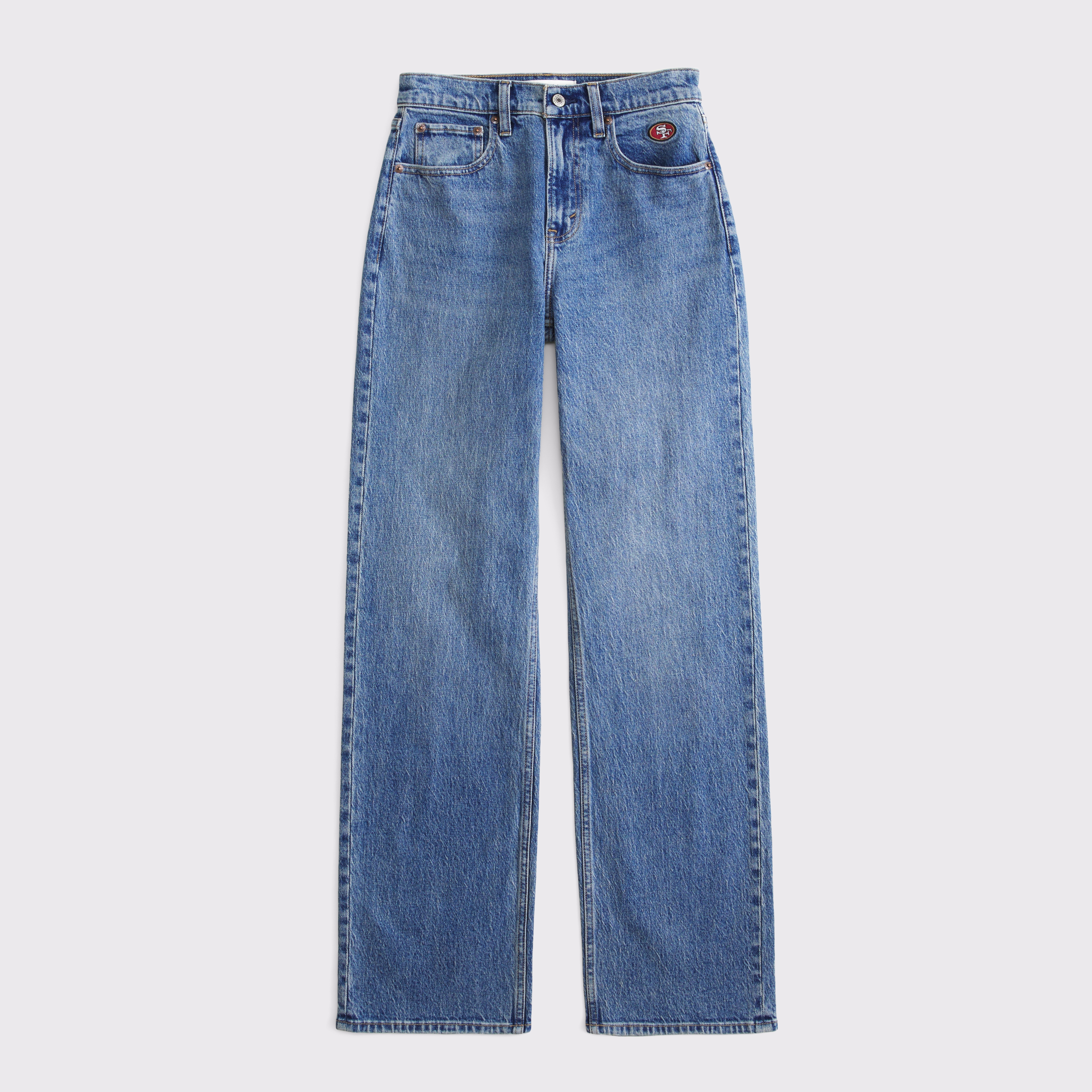 Abercrombie & Fitch Curve Love High Rise 90s Relaxed San Francisco 49ers Embroidered Jean