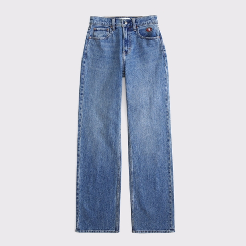 Женские джинсы Abercrombie & Fitch Curve Love High Rise 90s Relaxed San Francisco 49ers Embroidered Jean