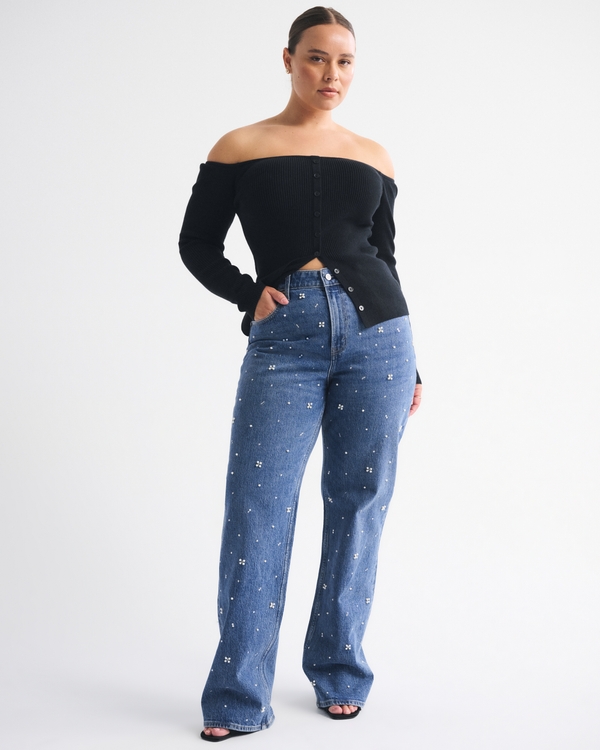 Curve Love High Rise 90s Relaxed Pearl Embellished Jean
