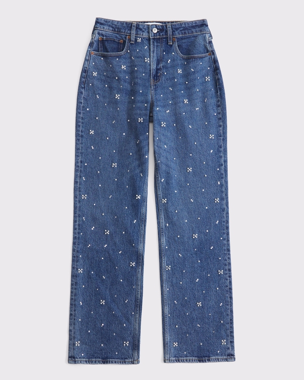 Women's Curve Love High Rise 90s Relaxed Pearl Embellished Jean