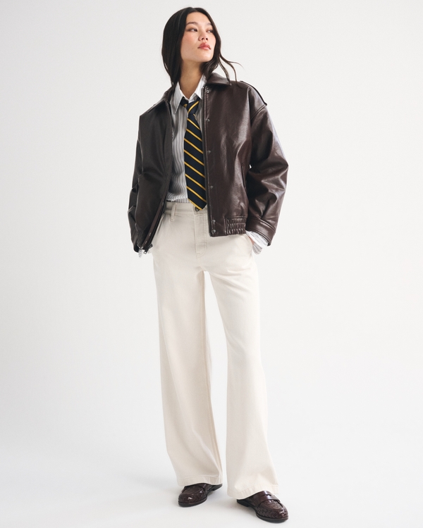 High Rise Wide Leg Trouser Jean, Ecru Trouser view 1