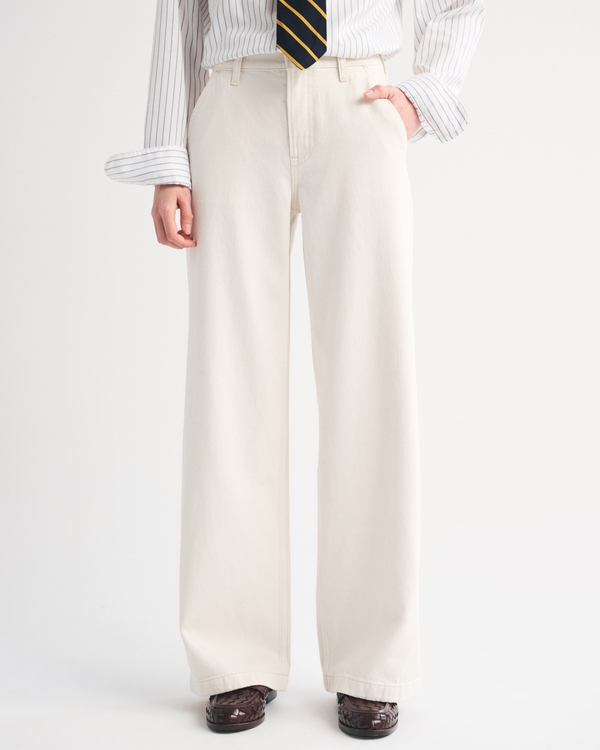 High Rise Wide Leg Trouser Jean, Ecru Trouser view 2