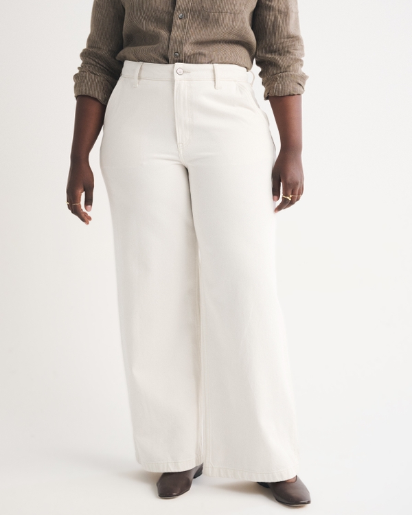 Curve Love High Rise Wide Leg Trouser Jean, Ecru Trouser view 2