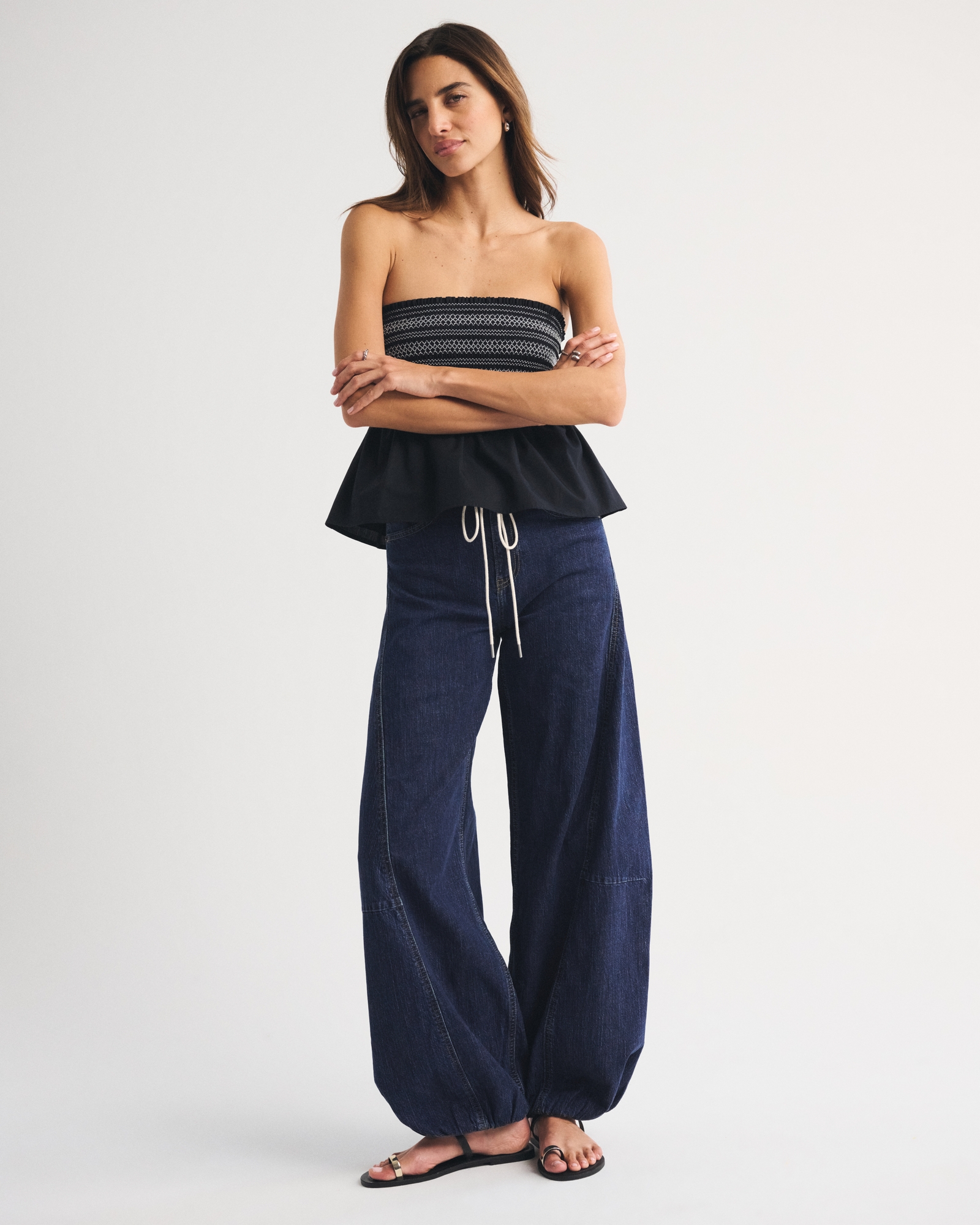 Linen-Blend High Rise Balloon Jean