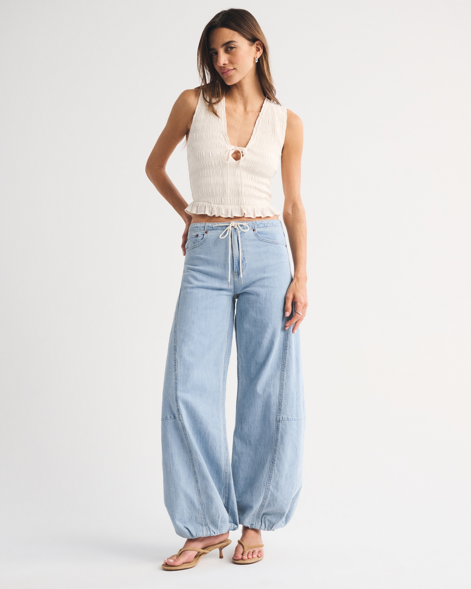 Linen-Blend High Rise Balloon Jean