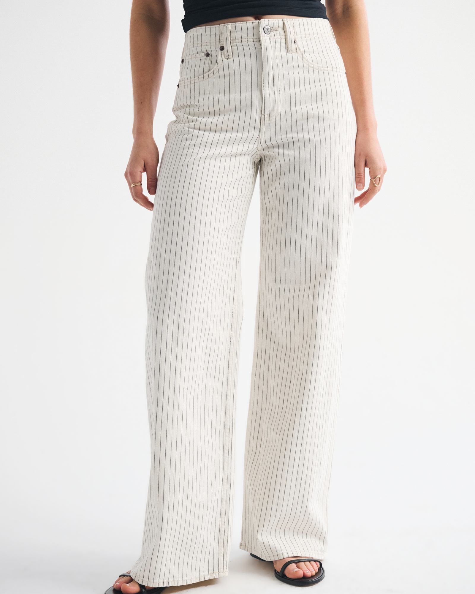 Linen-Blend High Rise Wide Leg Striped Jean