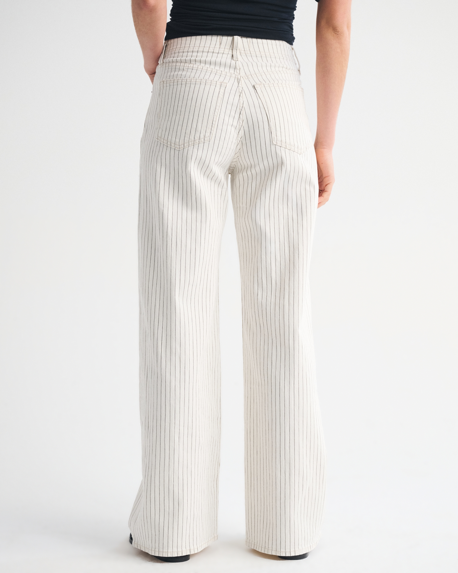 Linen-Blend High Rise Wide Leg Striped Jean