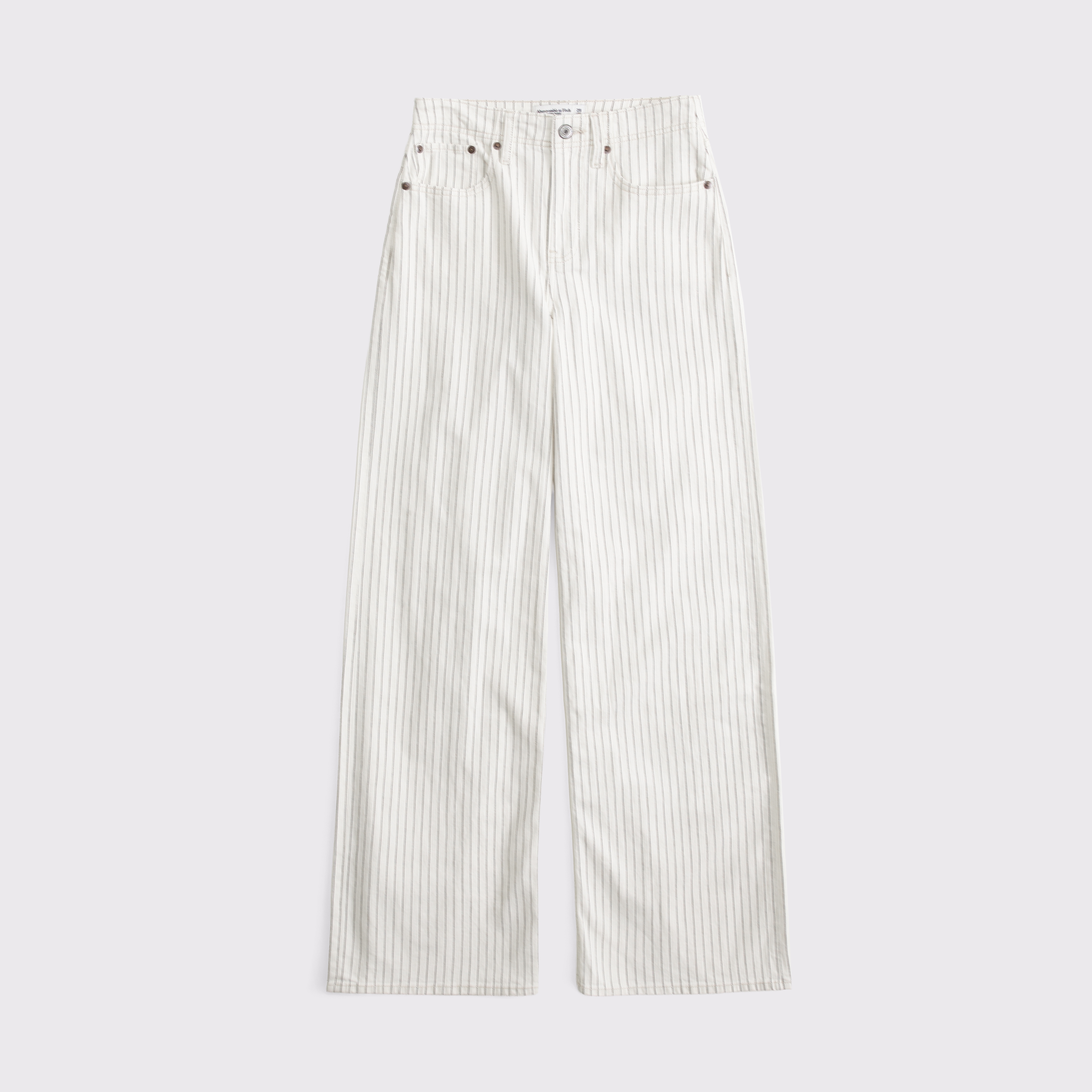 Женские джинсы Abercrombie & Fitch Linen-Blend High Rise Wide Leg Striped Jean, цвет: Кремовый полосатый — фото 1