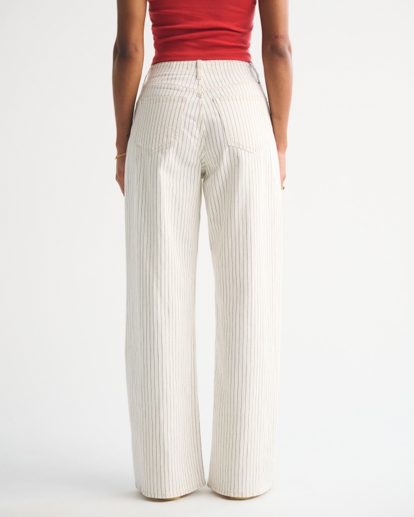Curve Love Linen-Blend High Rise Wide Leg Striped Jean