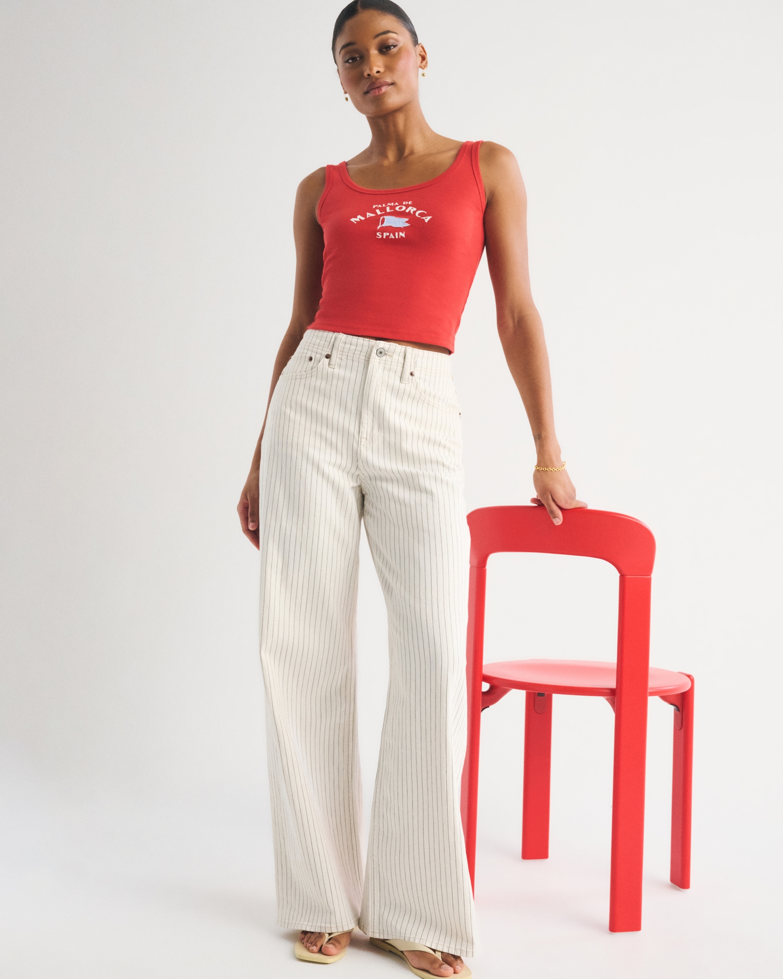 Curve Love Linen-Blend High Rise Wide Leg Striped Jean