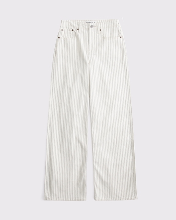 Curve Love Linen-Blend High Rise Wide Leg Striped Jean