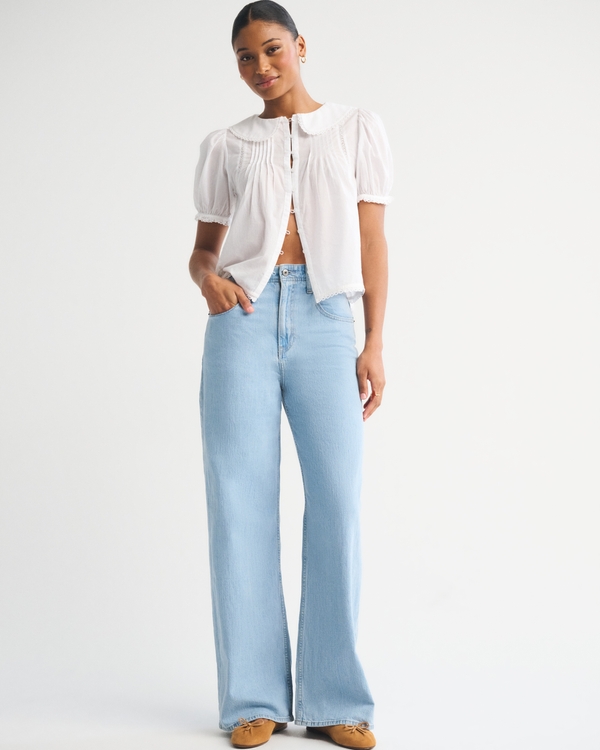 Curve Love Linen-Blend High Rise Wide Leg Jean