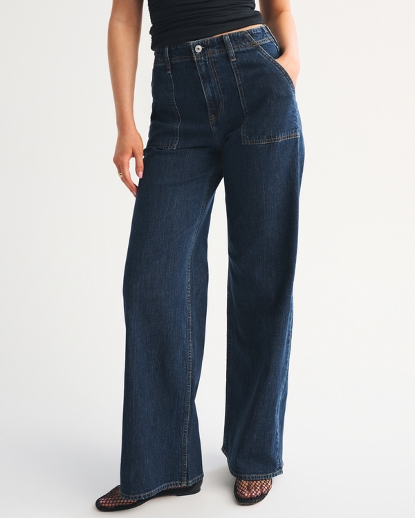 Linen-Blend High Rise Wide Leg Jean