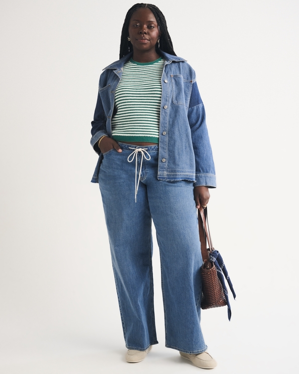 Curve Love Linen-Blend Low Rise Ultra Loose Drawstring Jean, Medium view 1