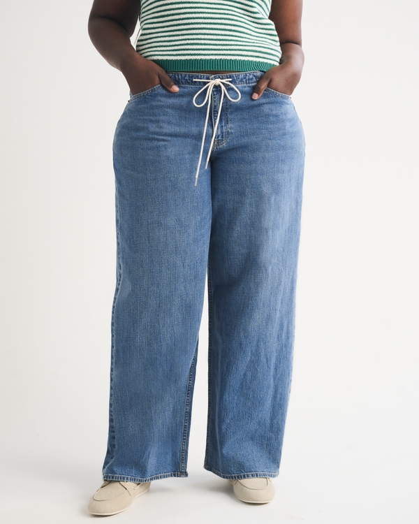Curve Love Linen-Blend Low Rise Ultra Loose Drawstring Jean, Medium view 2