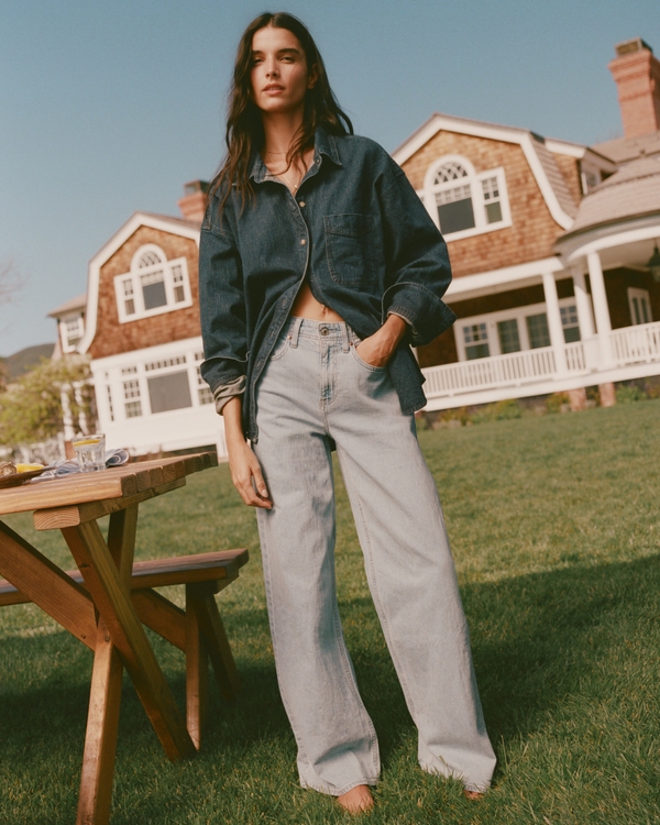 Linen-Blend High Rise Wide Leg Jean, Light view 1