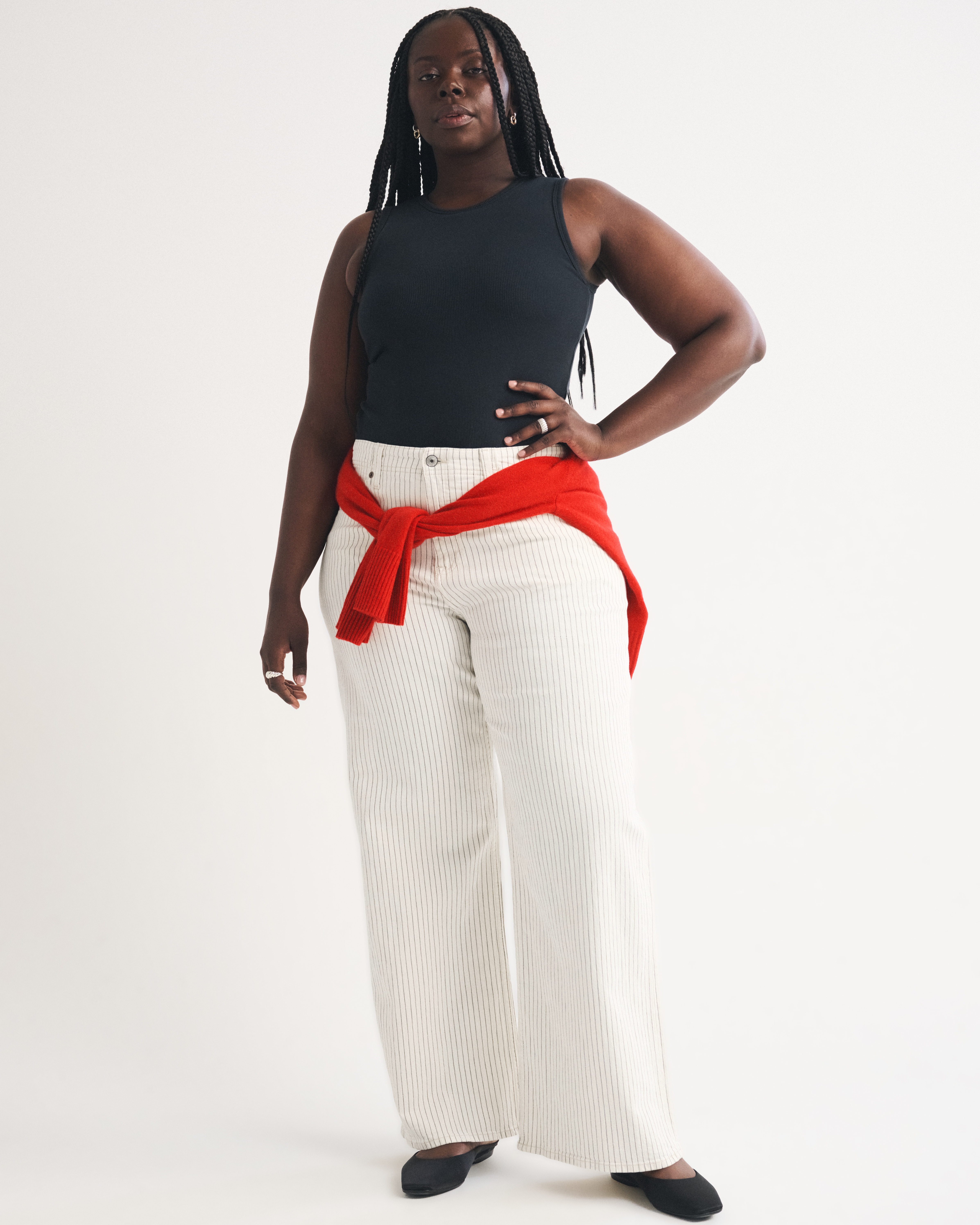 Abercrombie & Fitch Linen-blend Curve Love High Rise Wide Leg Striped Jean In Sand