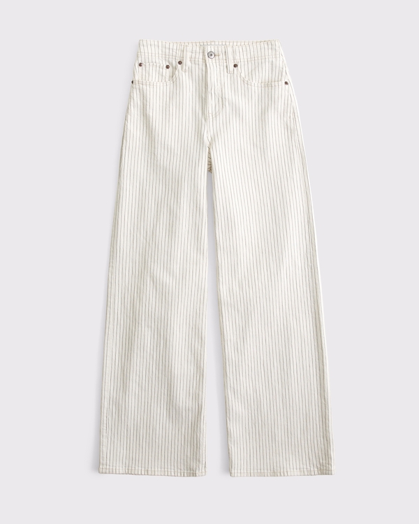 Abercrombie & Fitch Linen-Blend High Rise Wide Leg Striped Jean