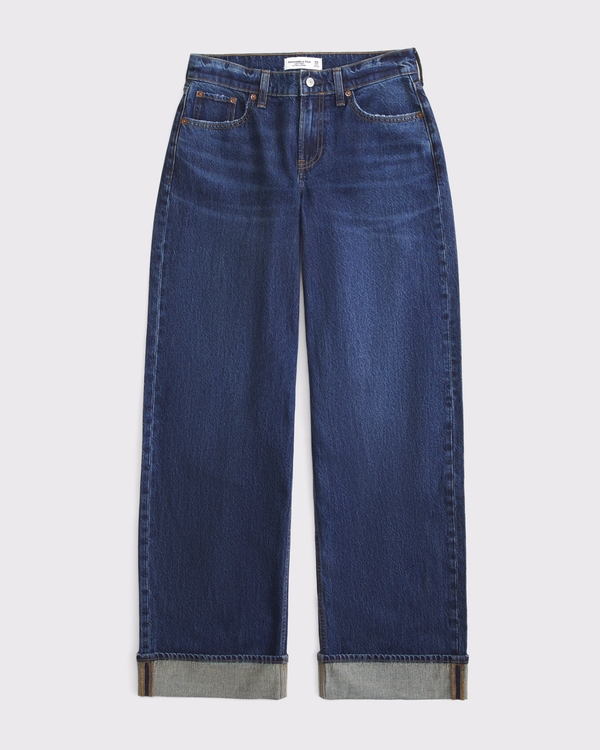 Curve Love Low Rise Ultra Loose Cuffed Hem Jean, Dark Cuff view 1