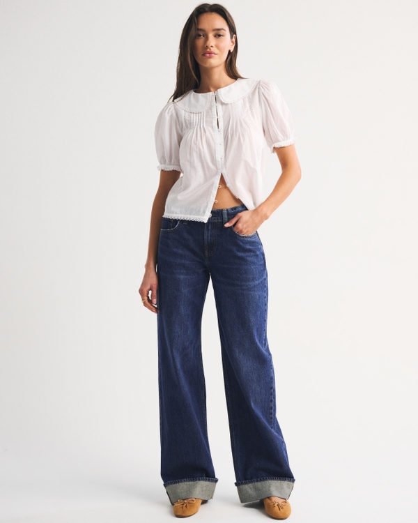 Low Rise Ultra Loose Cuffed Hem Jean, Dark Cuff view 1