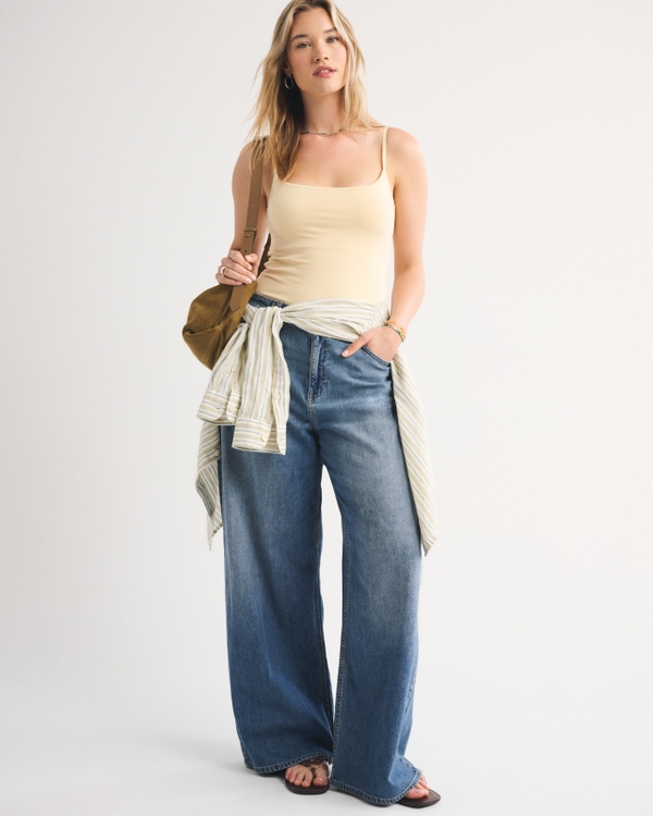 Curve Love High Rise Linen-Blend Wide Leg Jean, Medium view 1