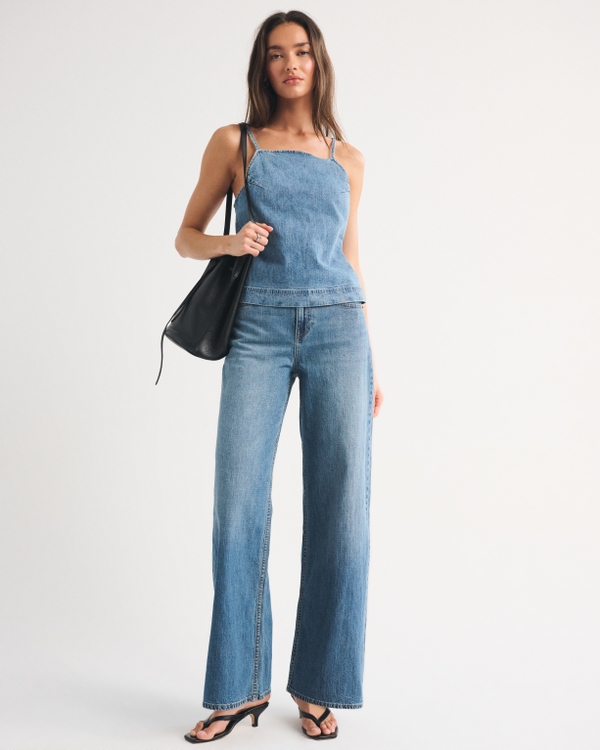 High Rise Linen-Blend Wide Leg Jean, Medium view 1