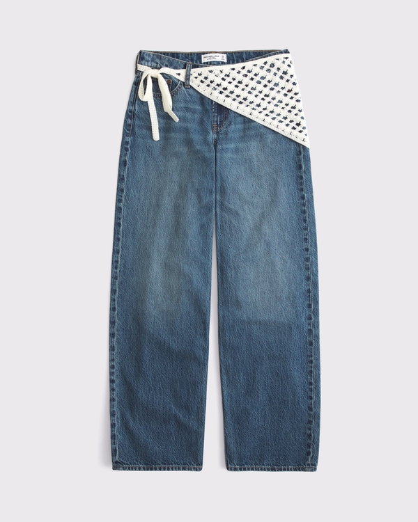 Women's Low Rise Ultra Loose Crochet-Style Belted Jean | Women's