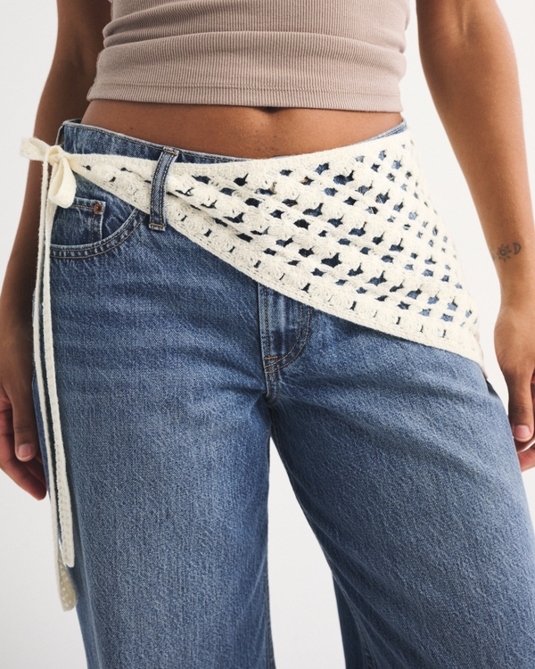 Curve Love Low Rise Ultra Loose Crochet-Style Belted Jean