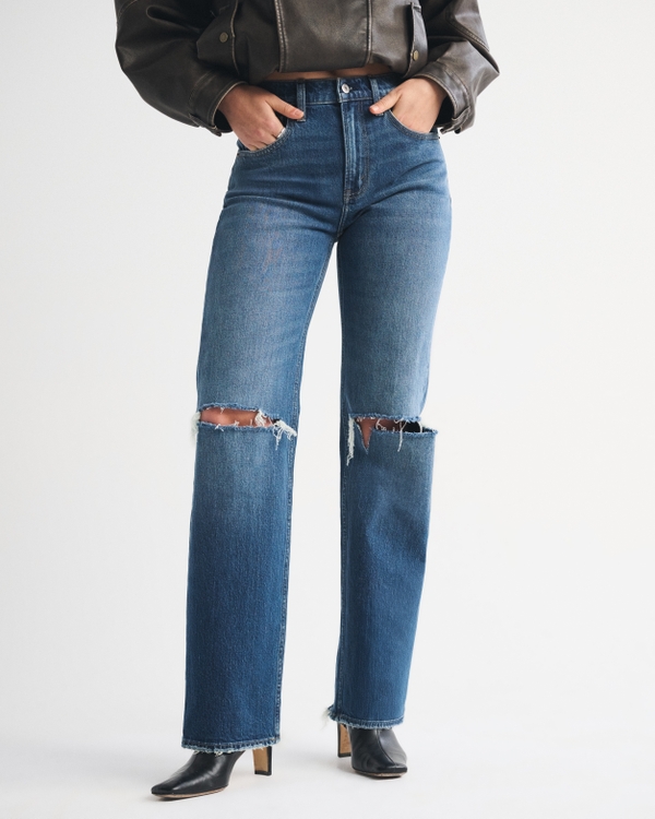 High Rise 90s Relaxed Jean, Dark Knee Destroy view 2