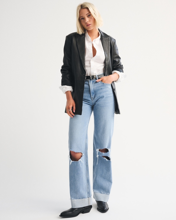 High Rise 90s Relaxed Cuffed Hem Jean, Light Wash view 1