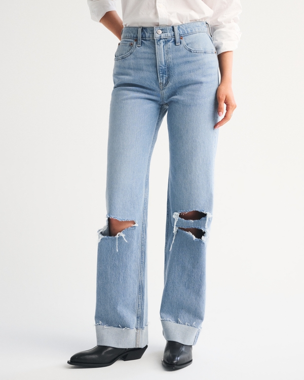 High Rise 90s Relaxed Cuffed Hem Jean, Light Wash view 2