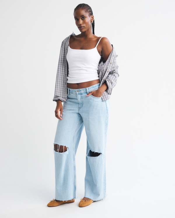 Curve Love Low Rise Ultra Loose Raw Hem Jean, Light Wash view 1