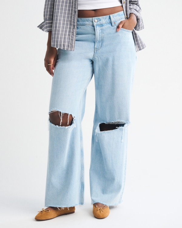 Curve Love Low Rise Ultra Loose Raw Hem Jean, Light Wash view 2