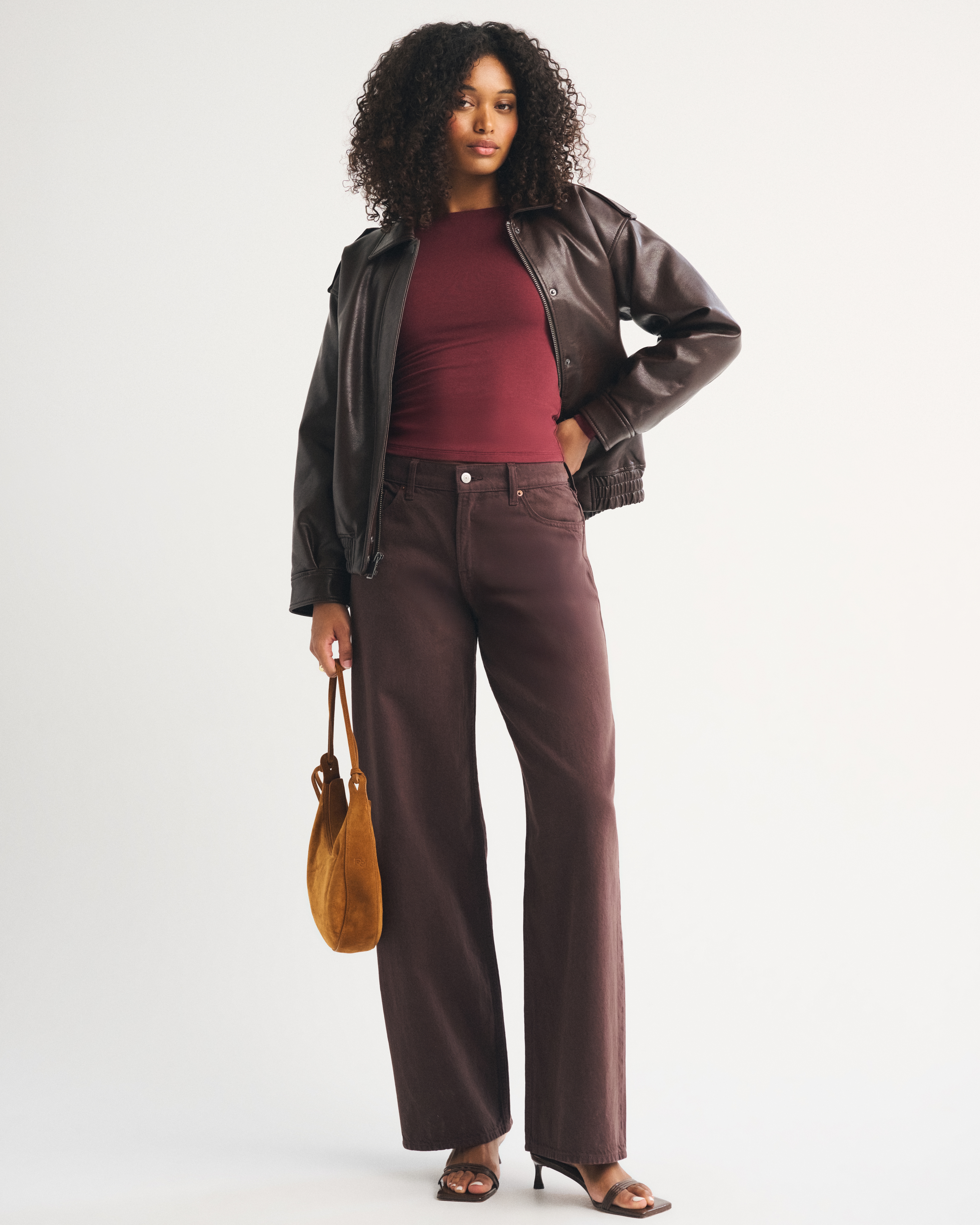 Abercrombie & Fitch Curve Love Low Rise Ultra Loose Jean In Brown