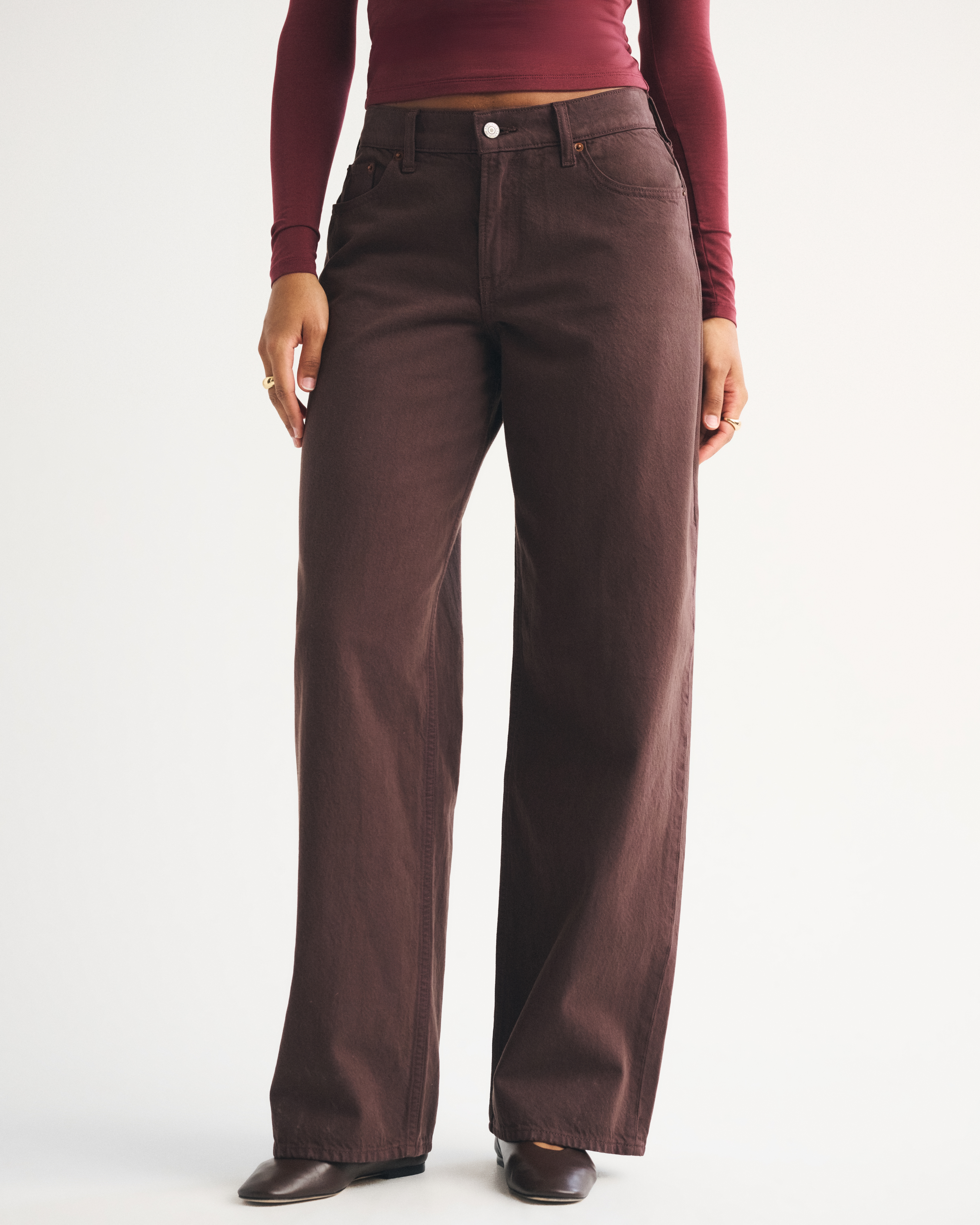 Abercrombie & Fitch Curve Love Low Rise Ultra Loose Jean In Brown