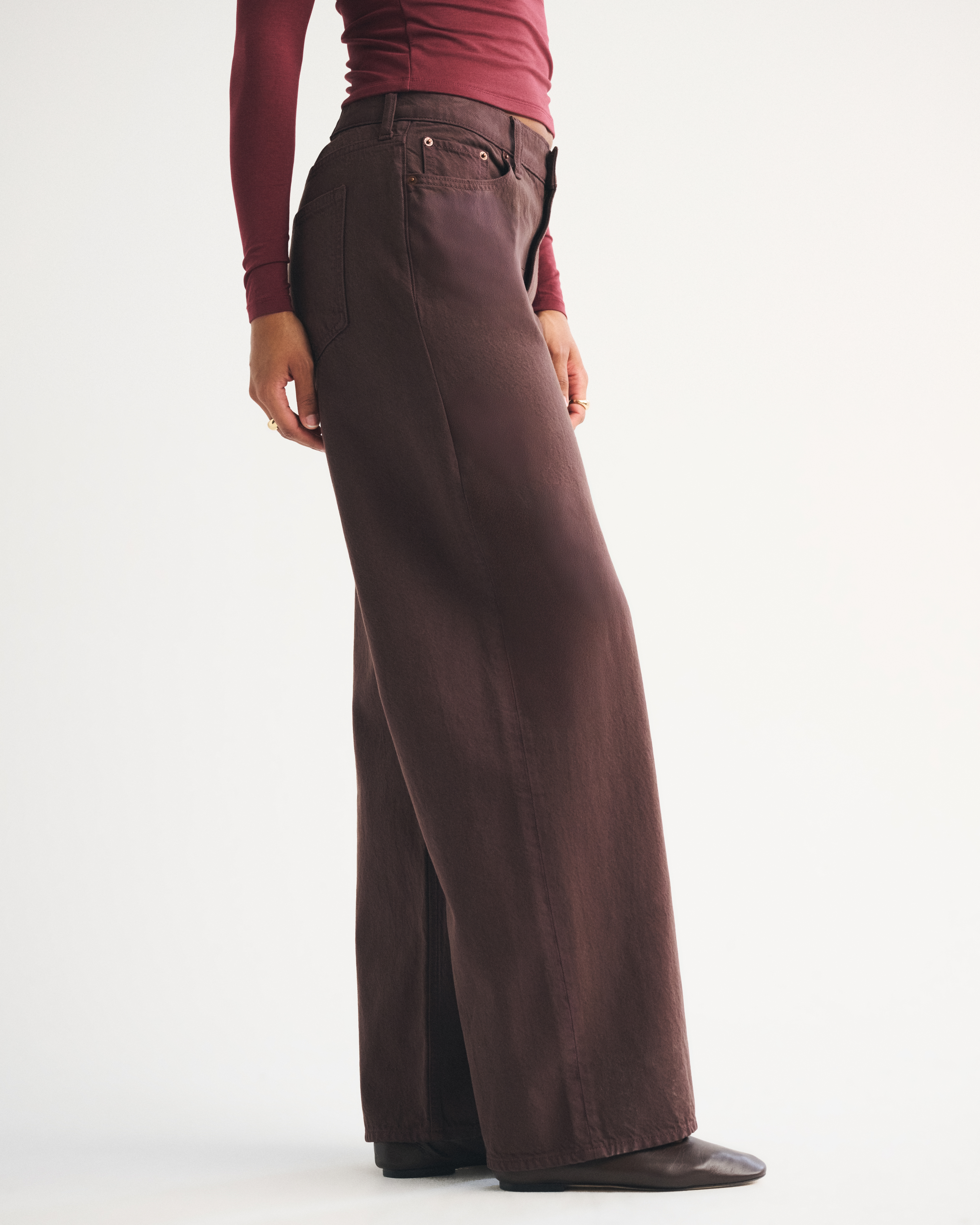 Abercrombie & Fitch Curve Love Low Rise Ultra Loose Jean In Brown