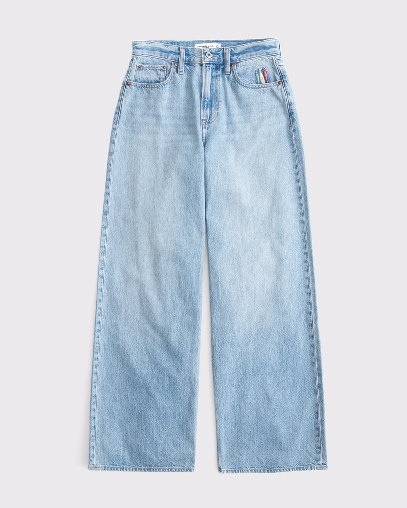 Women's Curve Love High Rise Wide Leg Fish Embroidered Jean