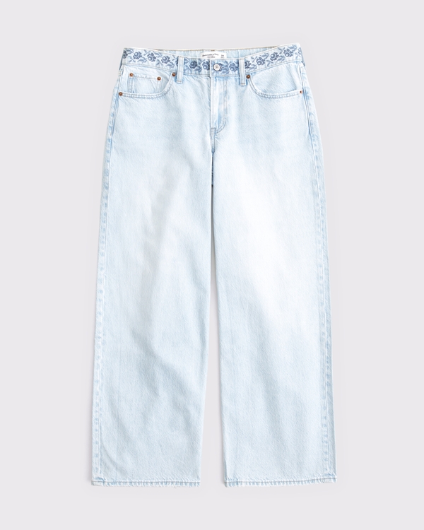 Low Rise Ultra Loose Floral Embroidered Jean, Light Floral Waist Embroidery view 1