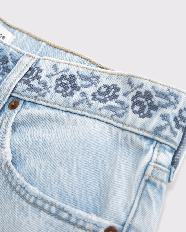 Low Rise Ultra Loose Floral Embroidered Jean, Light Floral Waist Embroidery view 2