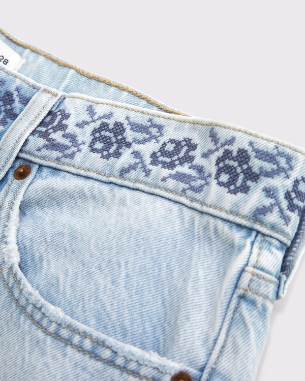 Curve Love Low Rise Ultra Loose Floral Embroidered Jean, Light Floral Waist Embroidery view 2