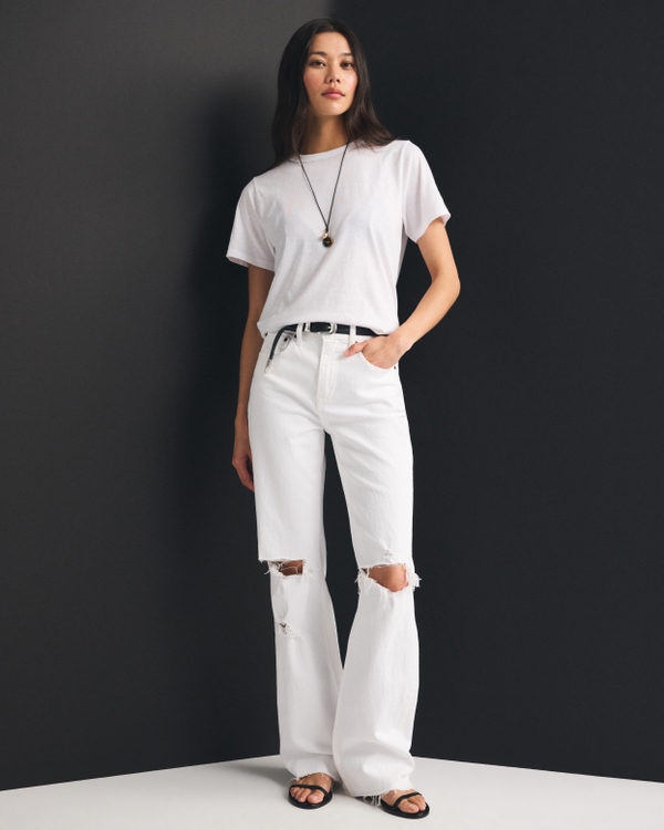 High Rise 90s Relaxed Jean, White Destroy view 1