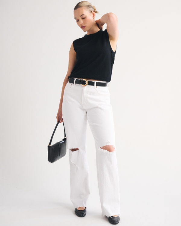 Curve Love High Rise 90s Relaxed Jean, White Destroy view 1